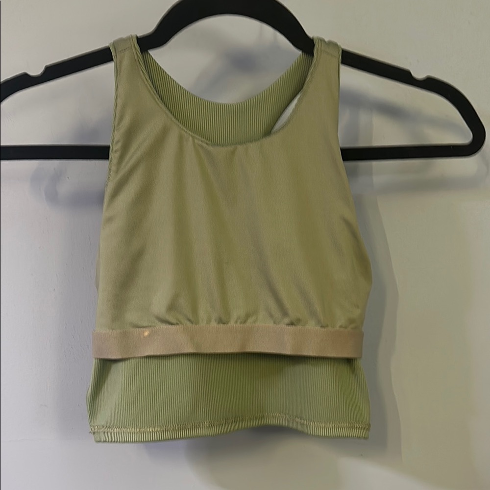 Olive Green Ribbed Crop Top - Picture 3 of 4